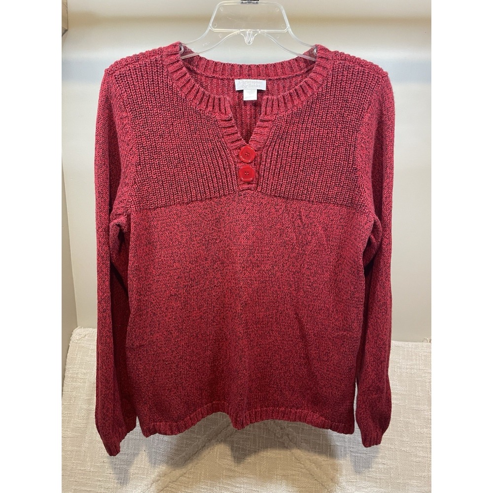 Christopher & Banks Red Ribbed V Neck Cotton Blend Pullover Sweater Womens Sz M